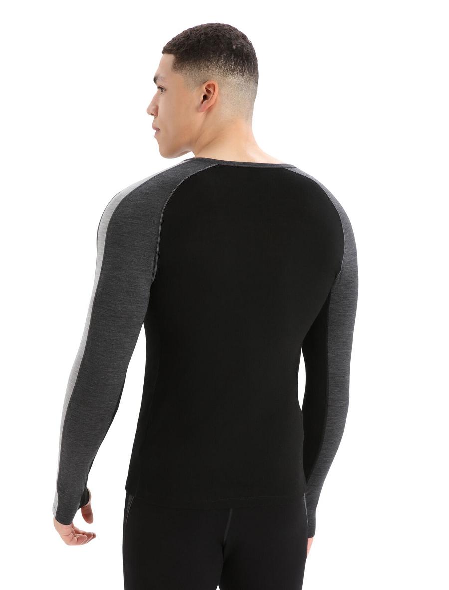 Icebreaker 200 ZoneKnit™ Merino Long Sleeve Crewe Férfi Base Layers Fekete | HU 1327GSOL